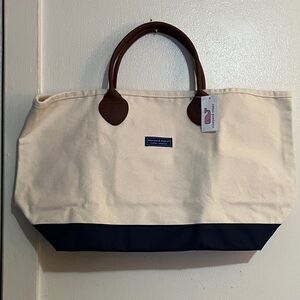 Vineyard Vines Canvas Tote Bag - Cream and Navy